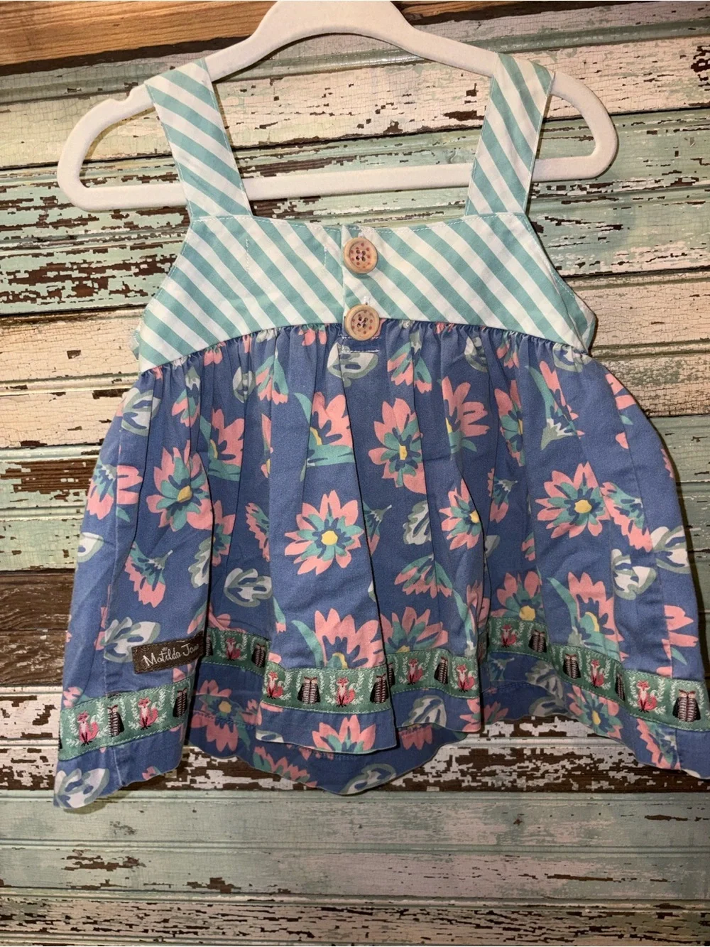 Matilda Jane Aqua & Pink Bow Floral Fox & Fox Print Leggings 2 piece Set Outfit